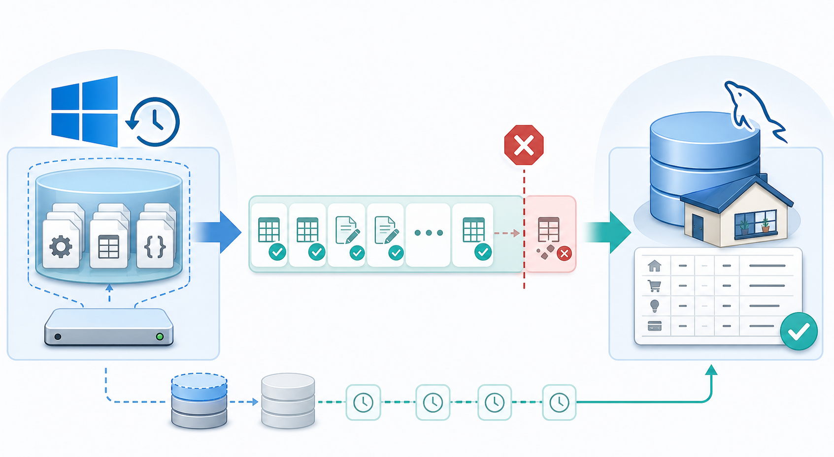 VSSの物理データを起点に安全なbinlogだけを適用して家計簿データを復旧する流れ